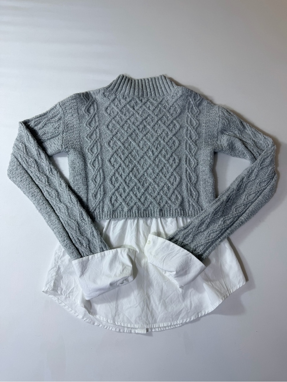 Anthropologie Maeve Cable Knit Layer Sweater Women XS Gray White Boho Mock Neck - Picture 8 of 9